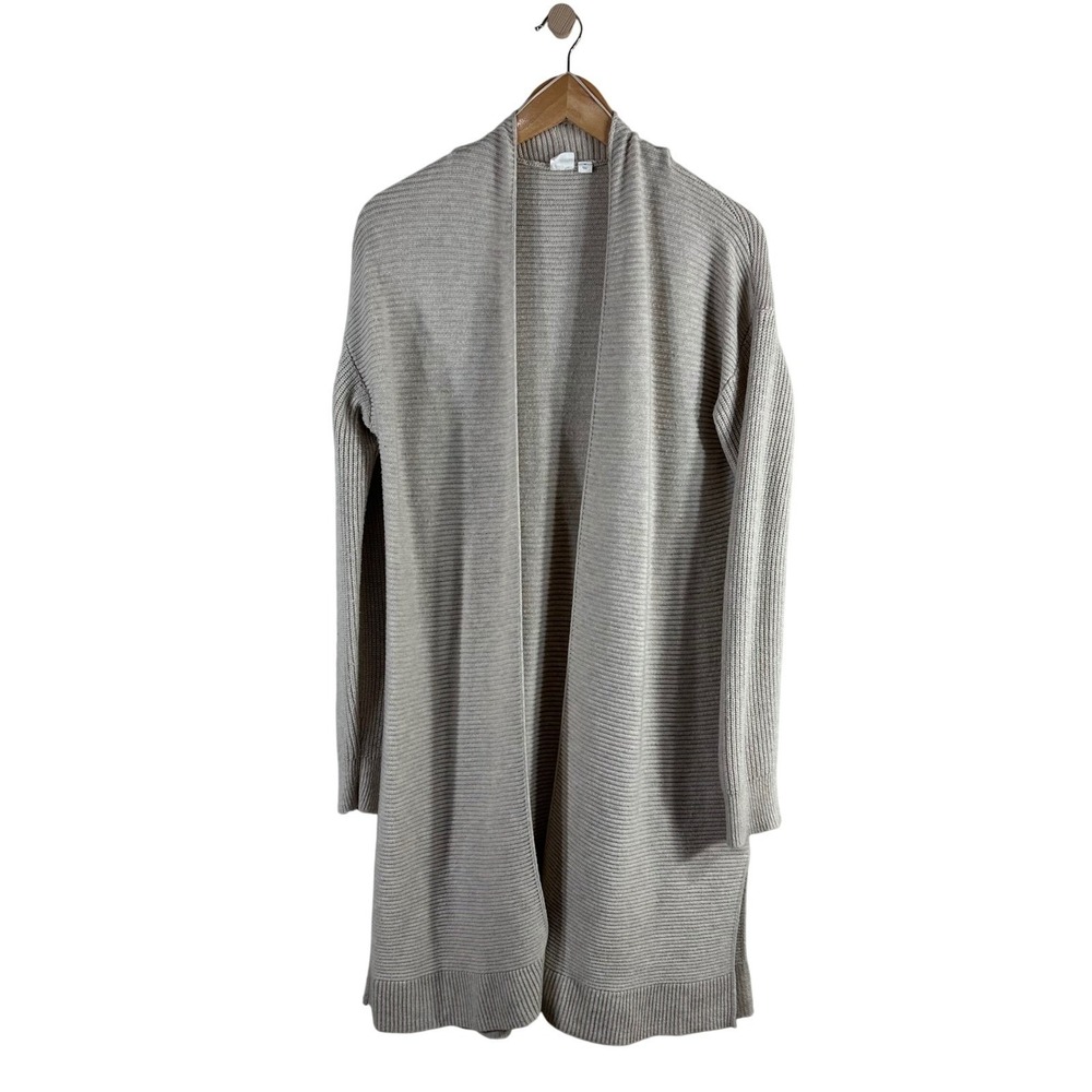 Gap Womens Oatmeal Ribbed Merino Wool Blend Open Front Duster Cardigan Sweater M
